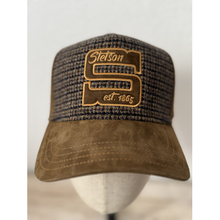 Casquette trucker en cuir et tweed "tweed cuir" de la collection Stetson