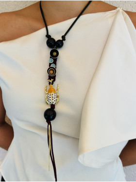 Collier sautoir "scarabée jaune"