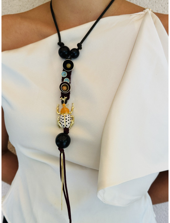 Collier sautoir "scarabée jaune"