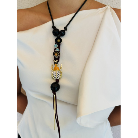 Collier sautoir "scarabée jaune"