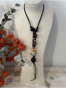 Collier sautoir "scarabée jaune"