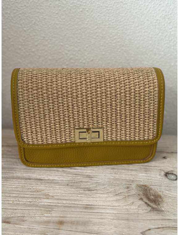 Sac cuir et raphia "Souris"