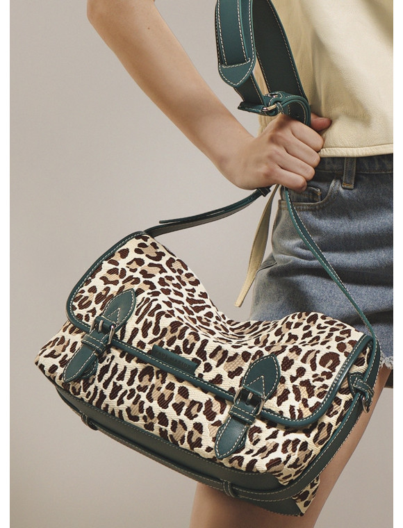 sac toile et cuir 'Loulou raphia leopard" de la collection PAUL MARIUS