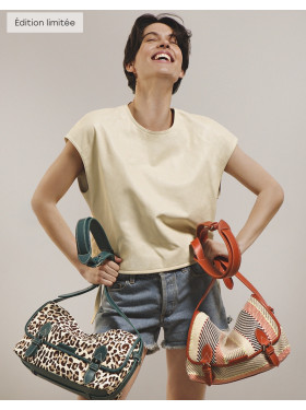 Sac toile et cuir "Loulou raphia multicolor " de la collection PAUL MARIUS