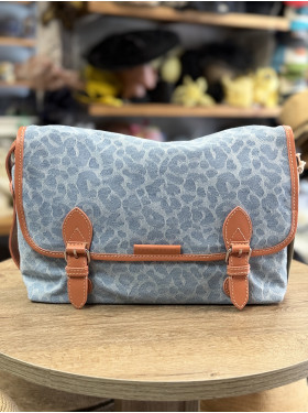 Sac toile et cuir "Loulou Denim leopard" de la collection PAUL MARIUS